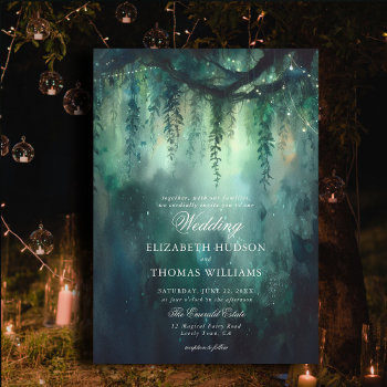 Enchanted Forest Hanging Greenery Fairy Wedding Invitation by PencilOwlStudios at Zazzle