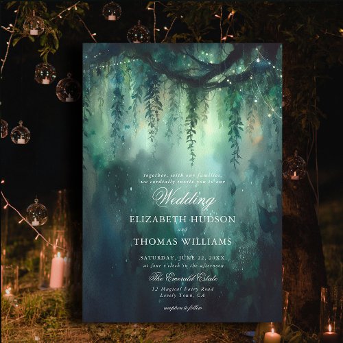Enchanted Forest Hanging Greenery Fairy Wedding Invitation