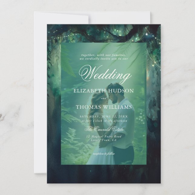 Enchanted Forest Hanging Greenery Photo Wedding Invitation (Front)
