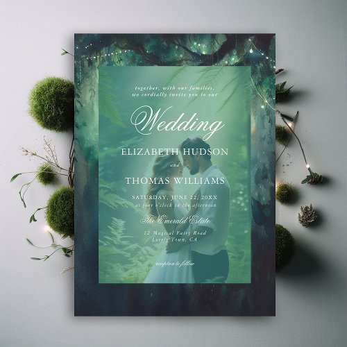 Enchanted Forest Hanging Greenery Photo Wedding Invitation