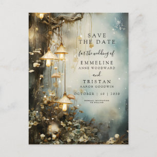 Enchanted Forest Hanging Lanterns Wedding Announcement Postcard