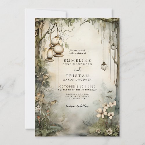 Enchanted Forest Hanging Lanterns Wedding Invitation