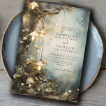 Enchanted Forest Hanging Lanterns Wedding Invitation<br><div class="desc">Ethereal forest mist and trees with hanging mushroom shaped lanterns featured in this wedding invitation, in deep blue gray forest hues, and mist. Solid blue gray on the back to pick up the deep colors on the front of the invite. Order in print, as a digital download or both. Create...</div>