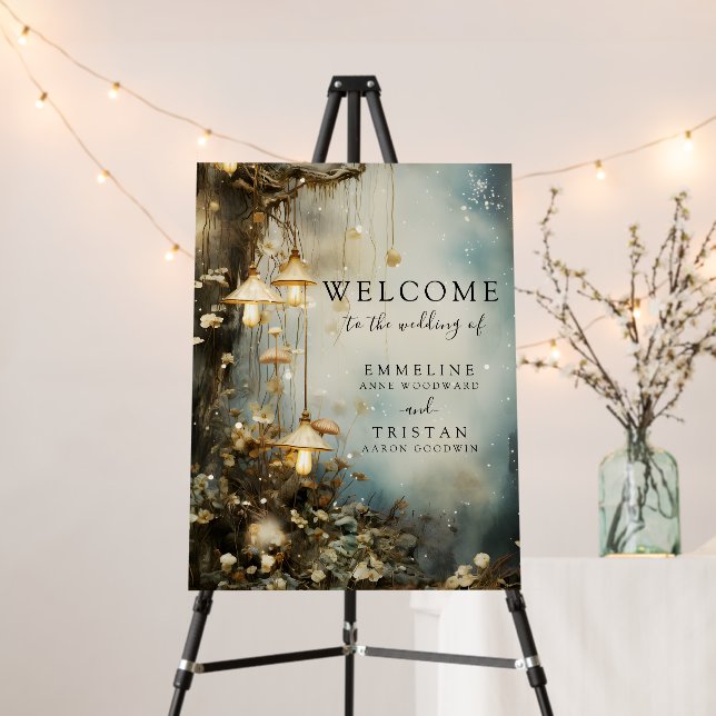 Enchanted Forest Hanging Lanterns Wedding Welcome Foam Board (In Situ (Stand))
