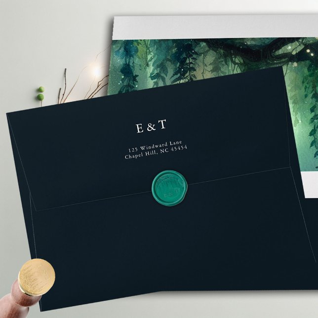 Enchanted Forest Hanging Vines Foliage Wedding Wax Seal Stamp (enchanted forest gold vines wax envelope seal emerald green magical garden elegant classic romantic)