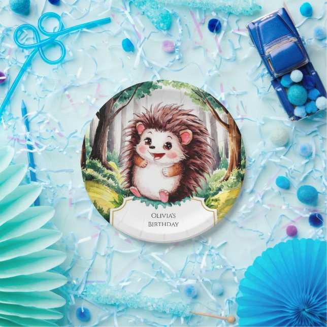 Enchanted Forest Hedgehog Birthday Paper Plates (Party)