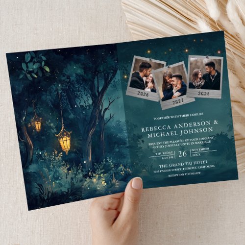 Enchanted Forest Lanterns Photo QR Code Wedding Invitation