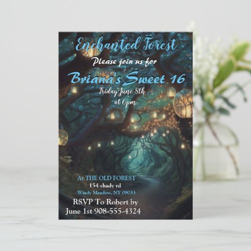 Enchanted Forest Led Light Sweet 16 Invitations