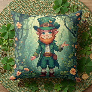 Enchanted Forest Leprechaun Luckyish Nursery Decor Throw Pillow