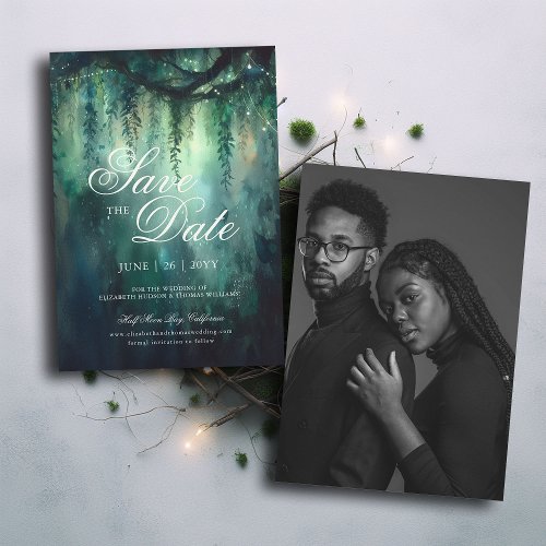 Enchanted Forest Light Photo Wedding Save the Date Invitation