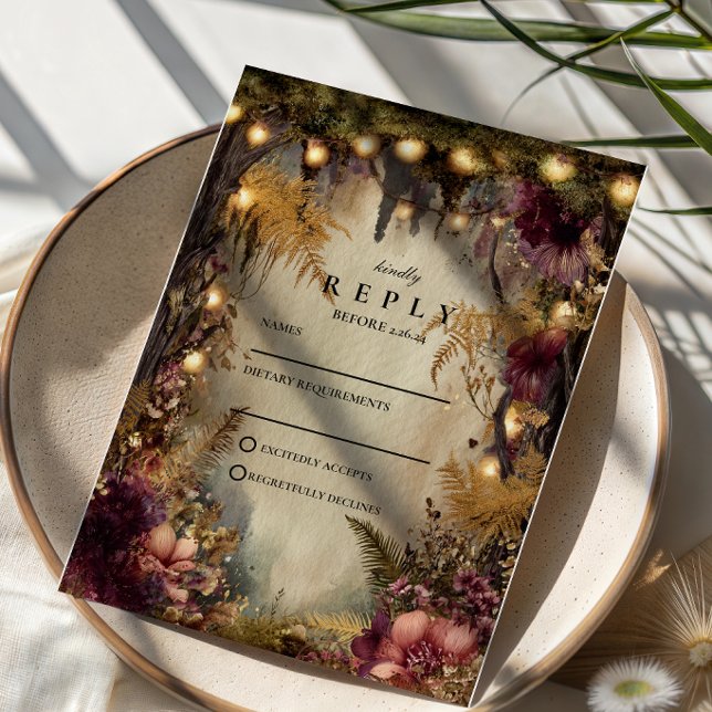 Enchanted Forest Lights Floral Wedding RSVP Card (Creator Uploaded)