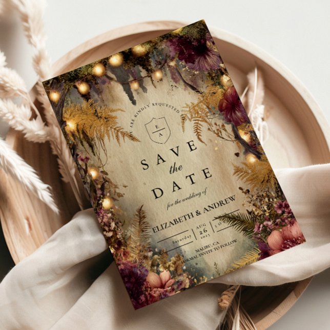Enchanted Forest Lights Floral Wedding Save The Date (Creator Uploaded)