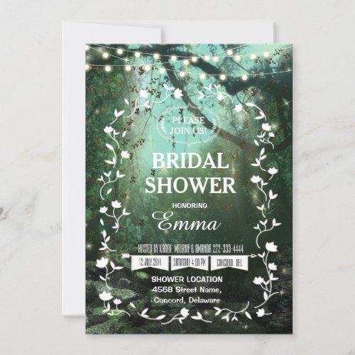Enchanted Forest Lights Rustic Bridal Shower Invitation