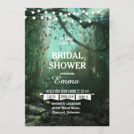 Enchanted Forest Lights Rustic Bridal Shower Invitation