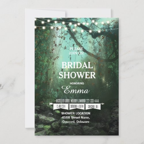 Enchanted Forest Lights Rustic Bridal Shower Invitation