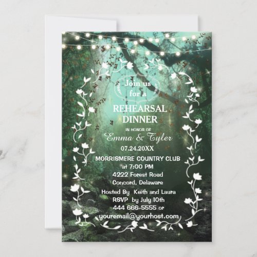 Enchanted Forest Lights Rustic Rehearsal Dinner Invitation