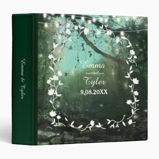 Enchanted Forest Lights Rustic Wedding 3 Ring Binder (Front/Spine)