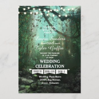 Enchanted Forest Lights Rustic Wedding Invitation by SpiceTree_Weddings at Zazzle