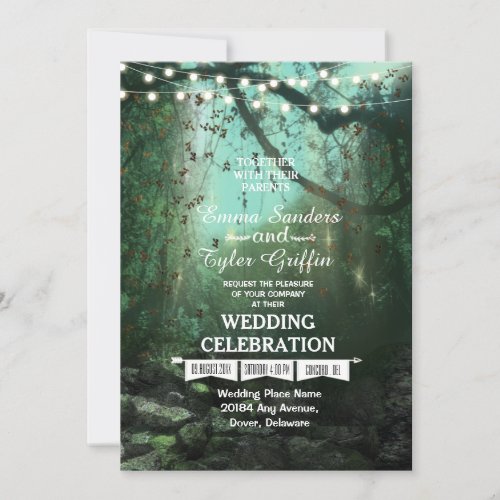 Enchanted Forest Lights Rustic Wedding Invitation