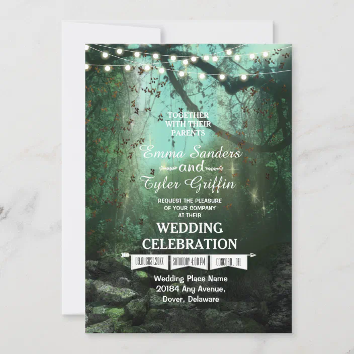 Rustic Forest Wedding Invitation Woodland Trees Wedding Invitation String Lights Wedding Invite Enchanted Forest Wedding Invitation