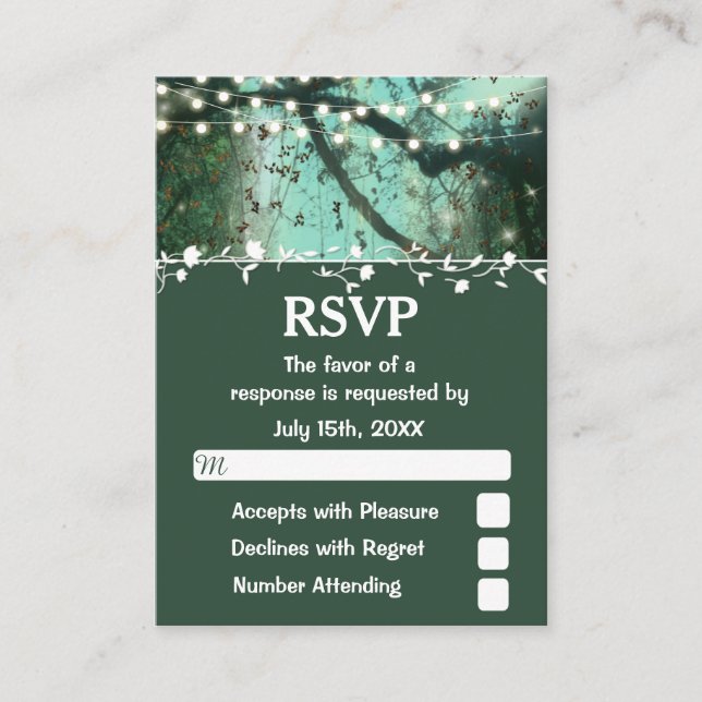 Enchanted Forest Lights Rustic Wedding RSVP Enclosure Card (Front)