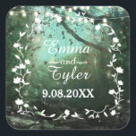 Enchanted Forest Lights Rustic Wedding Seal<br><div class="desc">Beautiful outdoor rustic wedding stickers with string lights and touch of magical sparkle among the trees. Chalkboard style typography text with graceful floral border. A perfect choice for garden or any outdoor wedding venue. Customize names and wedding date.</div>