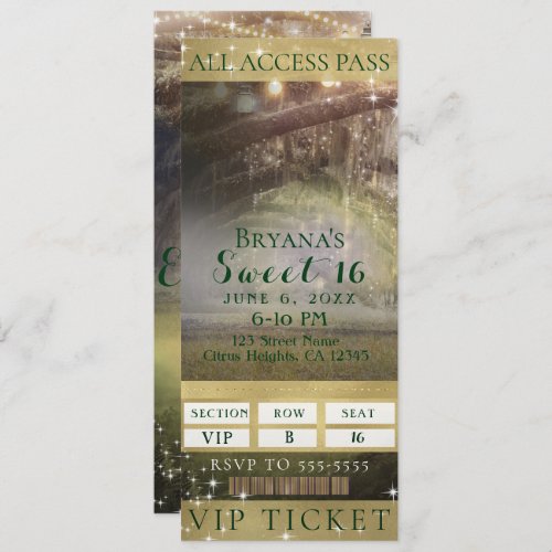 Enchanted Forest Lights VIP Sweet 16 Party Ticket Invitation