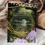 Enchanted Forest Lilac Floral Quinceañera Sweet 16 Invitation<br><div class="desc">Personalize this enchanting Quinceañera / Sweet 16 birthday invitation easily and quickly. Simply click the Edit Using Design Tools button to further edit the text, change font styles and font colors. Featuring a girl dressed in a purple lilac dress, purple lilac flowers and an enchanted forest background. The butterflies, quince...</div>