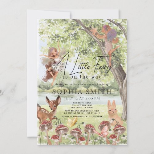 Enchanted Forest Little Fairy Girl Baby Shower Invitation