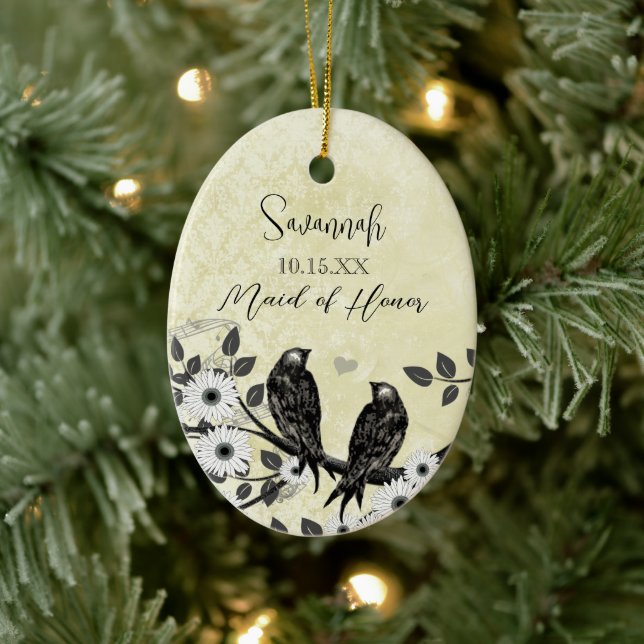 Enchanted Forest Love Bird Wedding Ceramic Ornament (Tree)