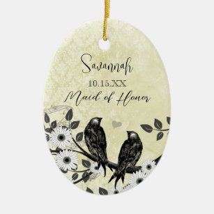 Enchanted Forest Love Bird Wedding Ceramic Ornament