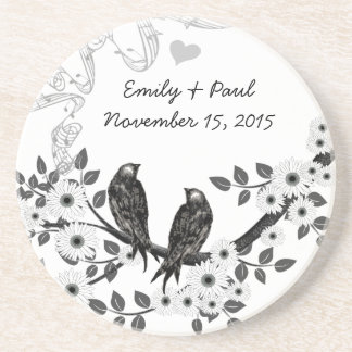 Enchanted Forest Love Bird Wedding Drink Coaster