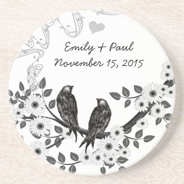 Enchanted Forest Love Bird Wedding Drink Coaster (Front)
