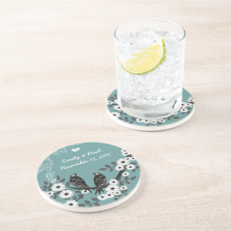 Enchanted Forest Love Bird Wedding Drink Coaster