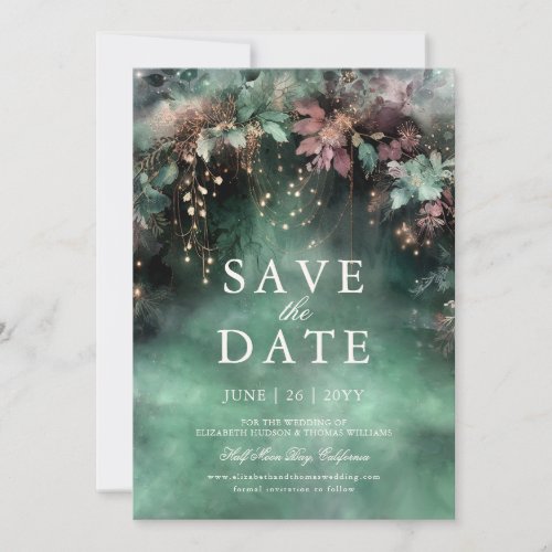 Enchanted Forest Lush Mauve Wedding Save the Date Invitation