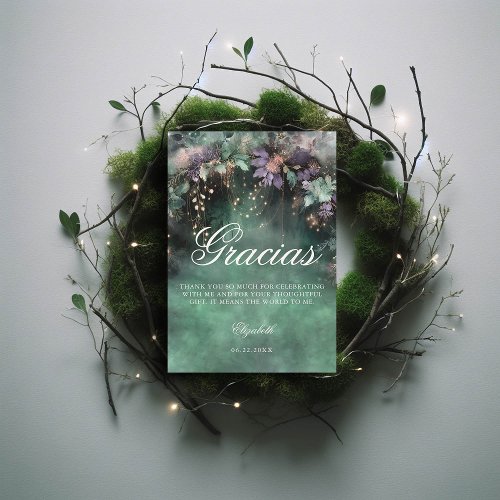 Enchanted Forest Magic Green Lavender Quinceanera Thank You Card