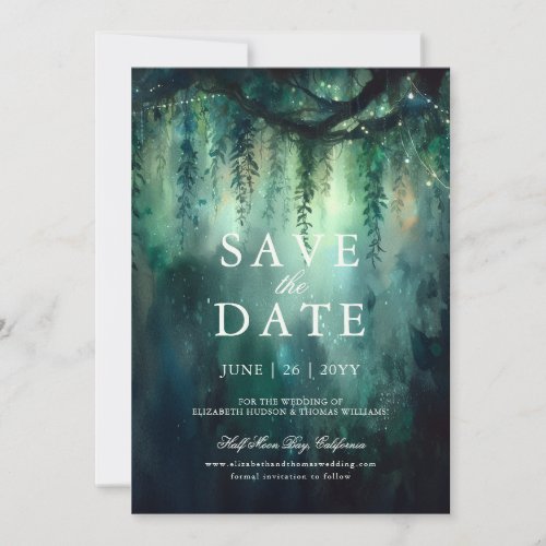 Enchanted Forest Magic Green Wedding Save the Date Invitation