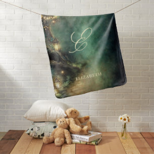 Enchanted Forest Magic Lanterns Fair Baby Monogram Blanket