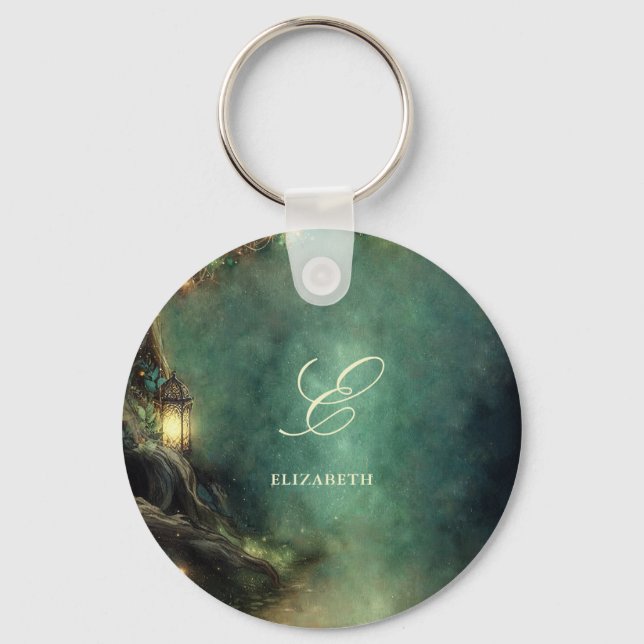 Enchanted Forest Magic Lanterns Fair Baby Monogram Keychain (Front)