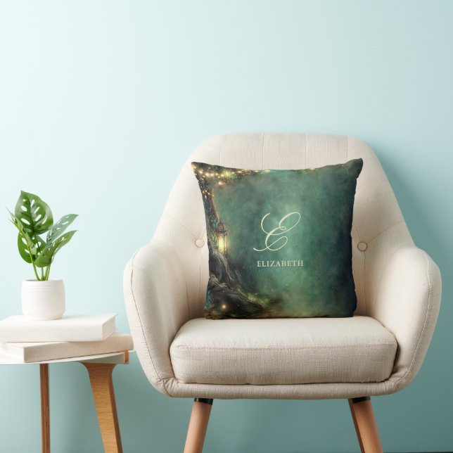 Enchanted Forest Magic Lanterns Fair Baby Monogram Throw Pillow (Chair)