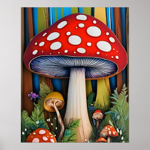 Enchanted Forest Magic Mushroom color Poster