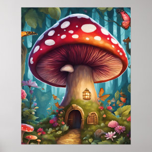 Enchanted Forest Magic Mushroom House Poster
