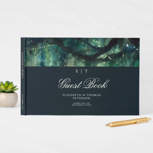 Enchanted Forest Magical Emerald Monograms Wedding Guest Book