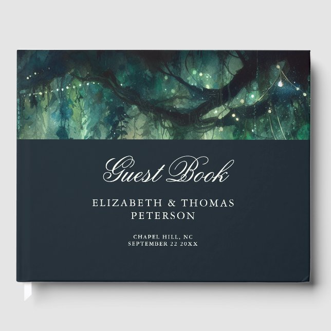 Enchanted Forest Magical Garden Emerald Wedding Guest Book (Front)