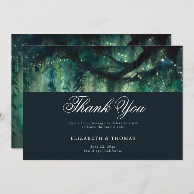 Enchanted Forest Magical Garden Emerald Wedding Thank You Card (Front/Back)