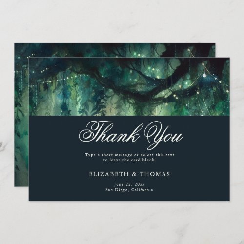 Enchanted Forest Magical Garden Emerald Wedding Thank You Card