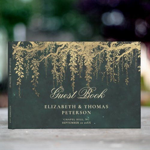 Enchanted Forest Magical Gold Vine Emerald Wedding Guest Book