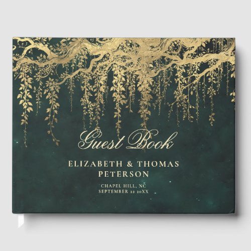 Enchanted Forest Magical Gold Vine Emerald Wedding Guest Book