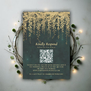 Enchanted Forest Magical Gold Vine Wedding QR RSVP Card