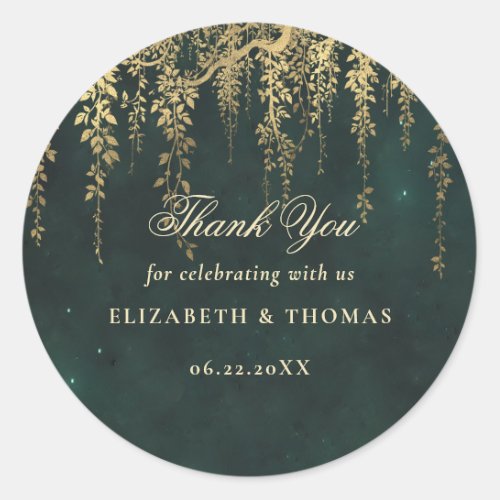 Enchanted Forest Magical Gold Vines Wedding Favor Classic Round Sticker